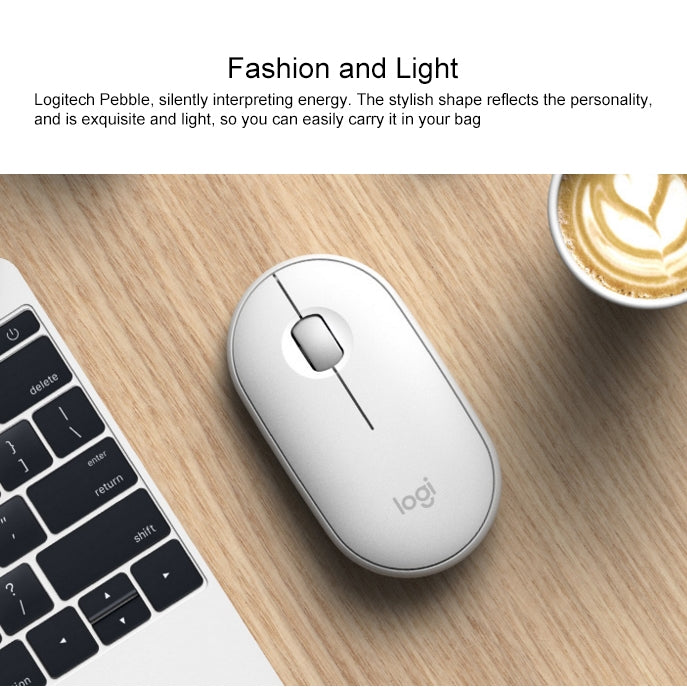 Logitech Pebble Cobblestone Shape Thin 3-keys 1000DPI Mute Wireless Bluetooth Optical Mouse, Wireless Range: 10m (White) - Wireless Mice by Logitech | Online Shopping South Africa | PMC Jewellery | Buy Now Pay Later Mobicred