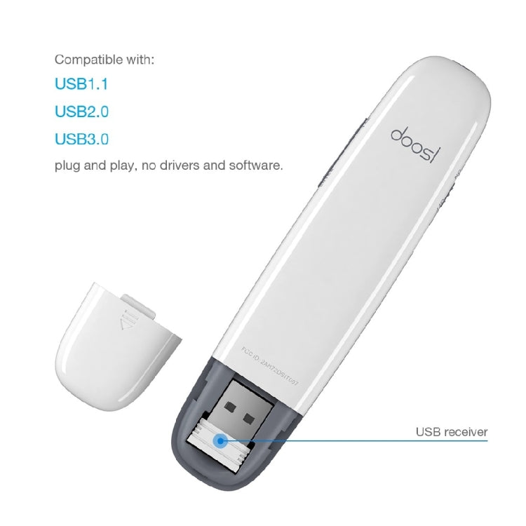 Doosl DSIT007 2.4GHz Rechargeable Powerpoint Presentation Wireless Cliker Remote Control Pen, Control Distance: 10m(White) - free shipping - PMC TechLife - Order now!