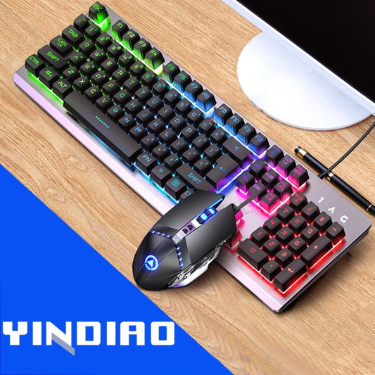 YINDIAO K002 USB Wired Mechanical Feel Sound Control RGB Backlight Keyboard + Optical Silent Mouse Set(Black) - Wired Keyboard by YINDIAO | Online Shopping South Africa | PMC Jewellery | Buy Now Pay Later Mobicred