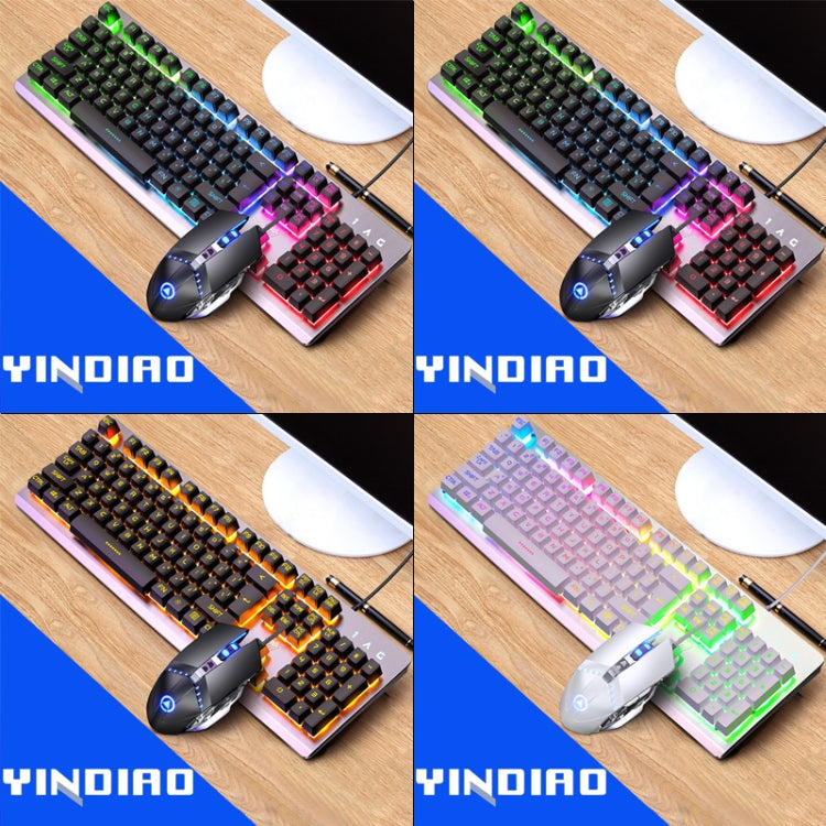 YINDIAO K002 USB Wired Mechanical Feel RGB Backlight Keyboard + Optical Mouse + Headset Set(White) - free shipping - PMC Jewellery - Order now!