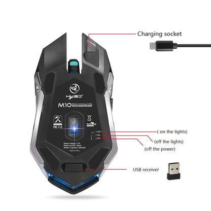 HXSJ M10 2.4GHz 6-keys USB Rechargeable Colorful Lighting Ergonomic 2400DPI Wireless Optical Gaming Mouse for Desktop Computers - Wireless Mice by HXSJ | Online Shopping South Africa | PMC Jewellery | Buy Now Pay Later Mobicred