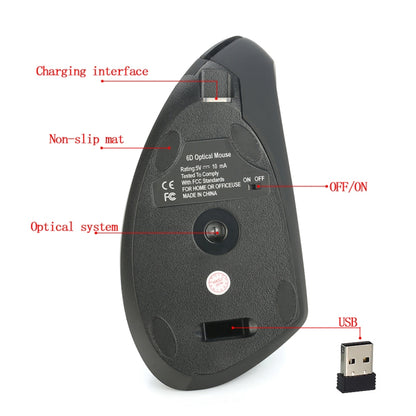 HXSJ T22 2.4GHz Wireless 4-Keys 2400 DPI Adjustable Ergonomics Optical Vertical Mouse - Wireless Mice by HXSJ | Online Shopping South Africa | PMC Jewellery | Buy Now Pay Later Mobicred