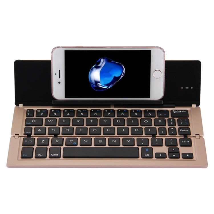 F18 Ultra-slim Rechargeable Foldable 58 Keys Bluetooth Wireless Keyboard with Holder (Gold) - Wireless Keyboard by PMC Jewellery | Online Shopping South Africa | PMC Jewellery | Buy Now Pay Later Mobicred