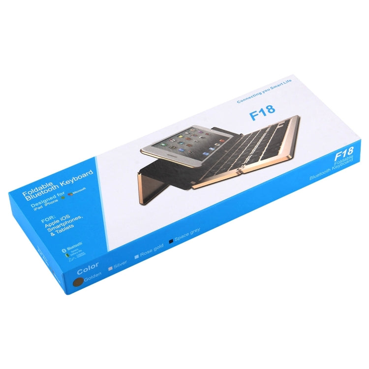 F18 Ultra-slim Rechargeable Foldable 58 Keys Bluetooth Wireless Keyboard with Holder (Gold) - Wireless Keyboard by PMC Jewellery | Online Shopping South Africa | PMC Jewellery | Buy Now Pay Later Mobicred