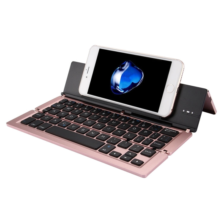 F18 Ultra-slim Rechargeable Foldable 58 Keys Bluetooth Wireless Keyboard with Holder(Rose Gold) - Wireless Keyboard by PMC Jewellery | Online Shopping South Africa | PMC Jewellery | Buy Now Pay Later Mobicred