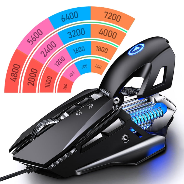 YINDIAO G10 7200DPI 7-modes Adjustable 7-keys RGB Light Wired Metal Mechanical Hard Core Macro Mouse, Style: Audio Version(Silver) - free shipping - PMC Jewellery - Order now!