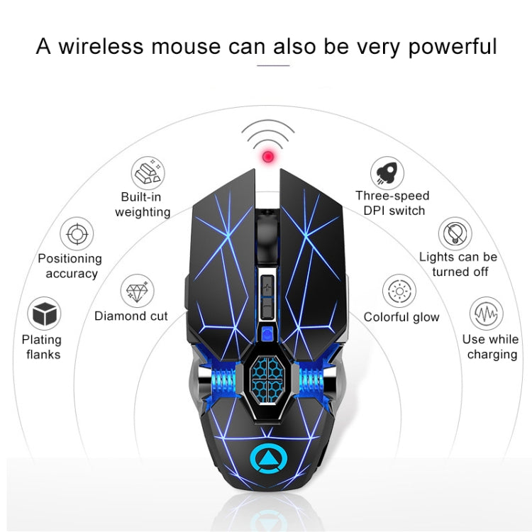 YINDIAO A7 2.4GHz 1600DPI 3-modes Adjustable 7-keys Rechargeable RGB Light Wireless Silent Gaming Mouse (Black) - free shipping - PMC Jewellery - Order now!