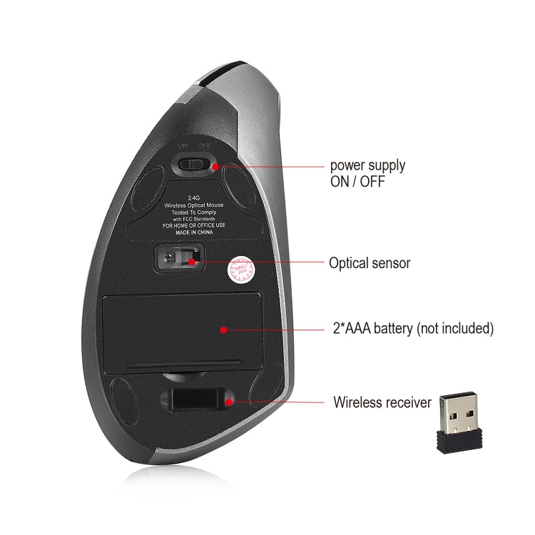 HXSJ T24 6 Buttons 2400 DPI 2.4G Wireless Vertical Ergonomic Mouse with USB Receiver(Grey) - free shipping - PMC Jewellery - Order now!