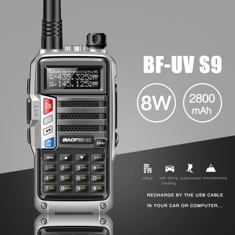 Baofeng BF-UV5R Plus S9 FM Interphone Handheld Walkie Talkie, US Plug (Silver) - free shipping - PMC Jewellery - Order now!