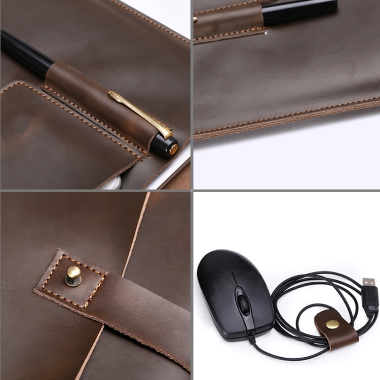 Universal Genuine Leather Business Power Adapter Laptop Tablet Bag with Cable Winder, For 12 inch and Below Macbook, Samsung, Lenovo, Sony, DELL Alienware, CHUWI, ASUS, HP(Coffee) - 12.1 inch by PMC Jewellery | Online Shopping South Africa | PMC Jewellery | Buy Now Pay Later Mobicred