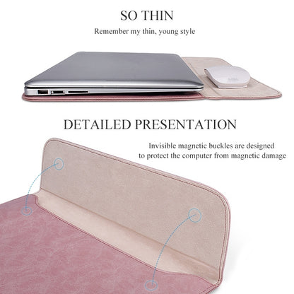 PU01S PU Leather Horizontal Invisible Magnetic Buckle Laptop Inner Bag for 13.3 inch laptops (Pink) - 13.3 inch by PMC Jewellery | Online Shopping South Africa | PMC Jewellery | Buy Now Pay Later Mobicred