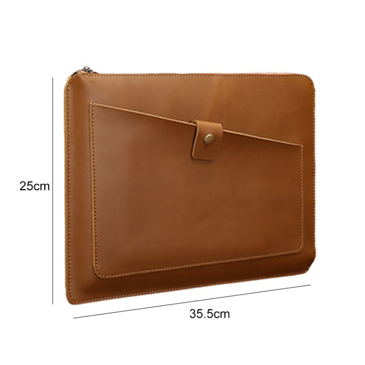 Universal Genuine Leather Business Laptop Tablet Zipper Bag For 13.3 inch and Below(Brown) - 13.3 inch by PMC Jewellery | Online Shopping South Africa | PMC Jewellery | Buy Now Pay Later Mobicred