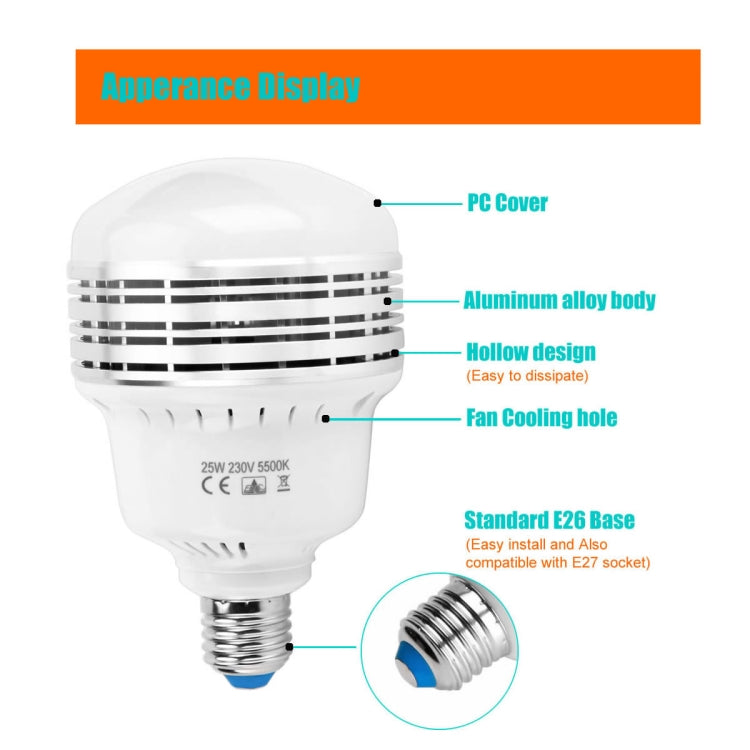 MANTOO PGL25 25W 120V 5500K 2990LM LED Light Bulb for Photography Lighting - free shipping - PMc TechLife - Order now!