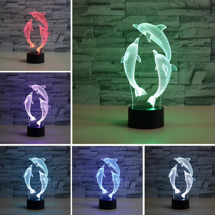 Three Dolphins Shape 3D Colorful LED Vision Light Table Lamp, 16 Colors Remote Control Version - free shipping - PMC TechLife - Order now!