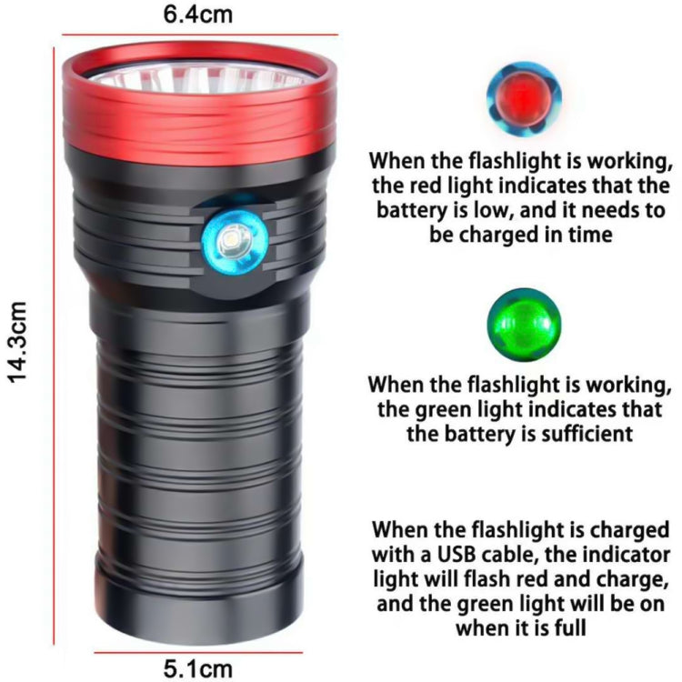 3 Gears, DB18 18xT6, Luminous Flux: 5400lm LED Flashlight, Without Battery (Red Black) - LED Flashlight by PMc TechLife | Online Shopping South Africa | PMc TechLife | Buy Now Pay Later Mobicred