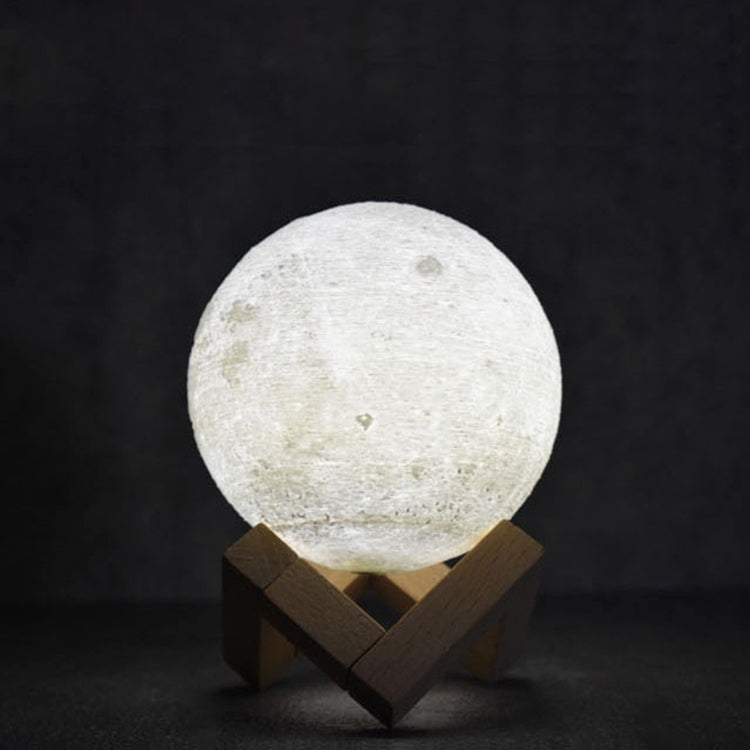 15cm Touch Control 3D Print Moon Lamp, USB Charging White + Yellow Light Color Changing LED Energy-saving Night Light with Wooden Holder Base - Night Lights by PMc TechLife | Online Shopping South Africa | PMc TechLife | Buy Now Pay Later Mobicred