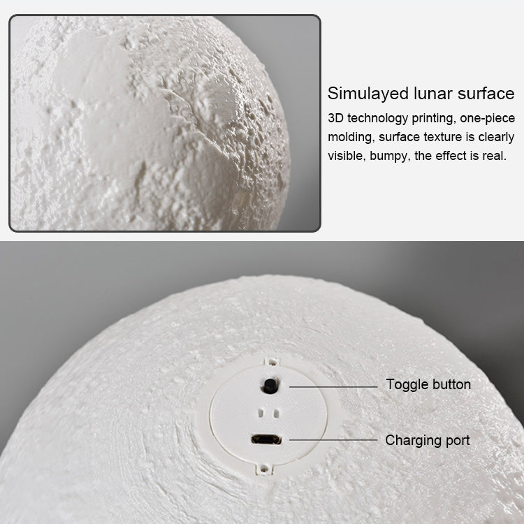 15cm Touch Control 3D Print Moon Lamp, USB Charging White + Yellow Light Color Changing LED Energy-saving Night Light with Wooden Holder Base - Night Lights by PMc TechLife | Online Shopping South Africa | PMc TechLife | Buy Now Pay Later Mobicred