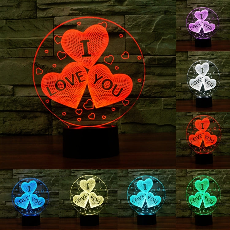 Three Hearts Shape 3D Touch Switch Control LED Night Light , 7-color Discoloration Creative Visual Stereo Lamp Desk Lamp Novelty Gift - Novelty Lighting by PMc TechLife | Online Shopping South Africa | PMc TechLife | Buy Now Pay Later Mobicred