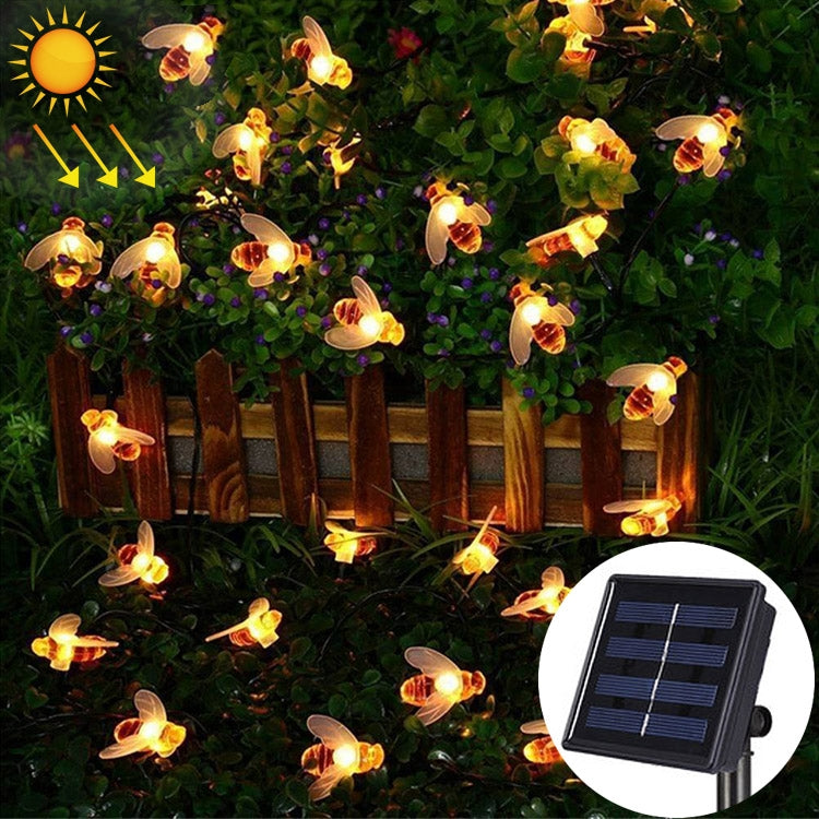 4.8m 20 LEDs Bee Solar Powered Warm White Waterproof Outdoor Garden Decorative String Light Fairy Lamp with 100mA / 1.2V Solar Panel - Solar Lights by PMC Jewellery | Online Shopping South Africa | PMC Jewellery