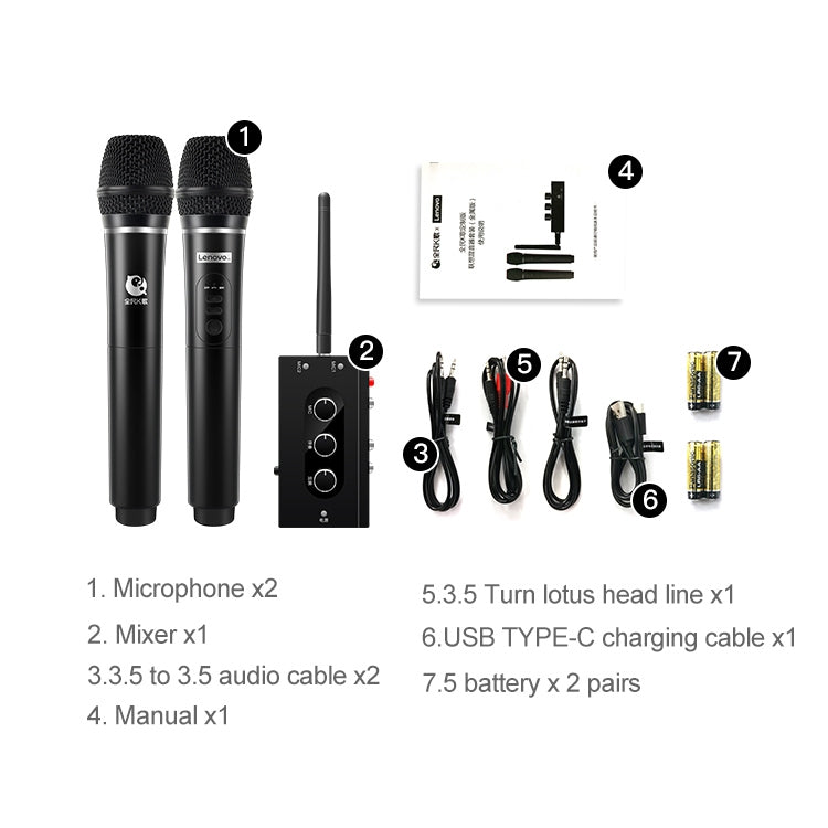 Original Lenovo TW01C TV K Song Dual Wireless Microphone with Sound Card Set - Microphone by Lenovo | Online Shopping South Africa | PMC Jewellery | Buy Now Pay Later Mobicred