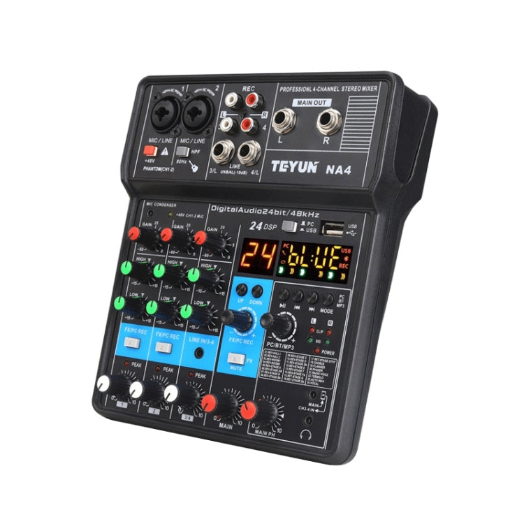 TEYUN NA4 4-channel Small Mixing Console Mobile Phone Sound Card Live Broadcast Computer Recording Console Processor, EU Plug(Black) - Live Sound Effects Processors by TEYUN | Online Shopping South Africa | PMC Jewellery | Buy Now Pay Later Mobicred