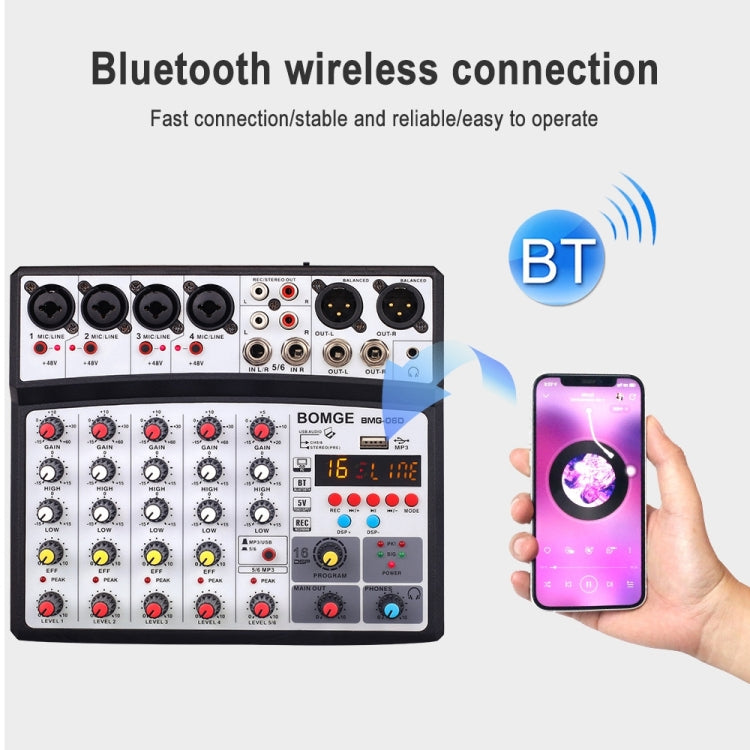 BMG-06D 6-channel Live Mixer Mobile Phone Bluetooth Sound Card Digital 16DSP Reverb Effect, EU Plug(White) - Live Sound Effects Processors by PMC Jewellery | Online Shopping South Africa | PMC Jewellery | Buy Now Pay Later Mobicred