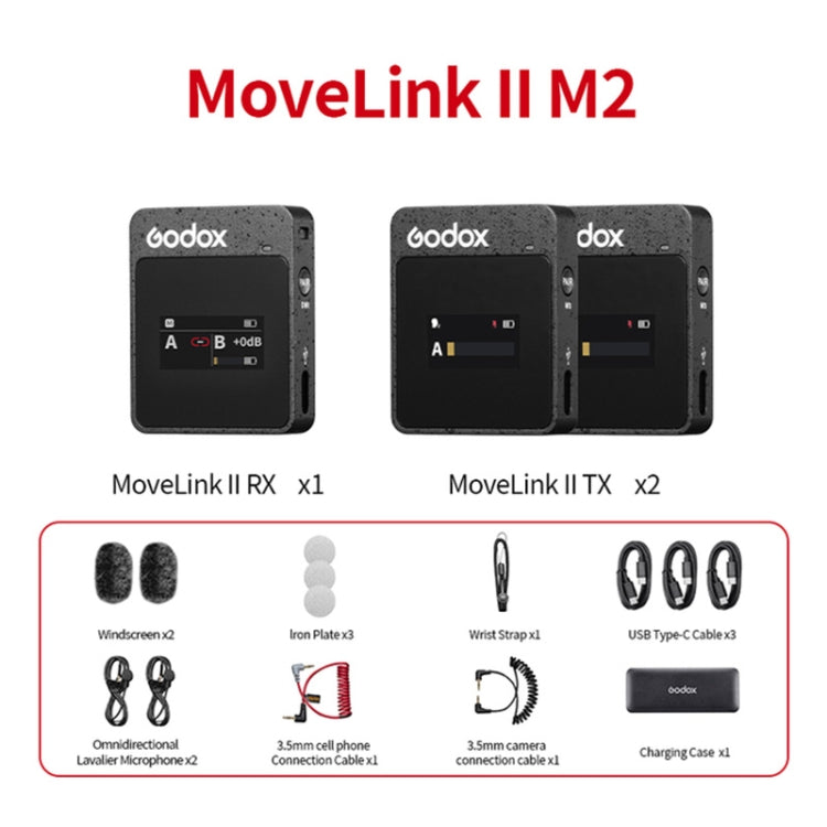 Godox MoveLink II M2 Wireless Lavalier Microphone System with 2 Transmitters and 1 Receiver for DSLR Cameras and Camcorders (Black) - free shipping - PMC Jewellery - Order now!