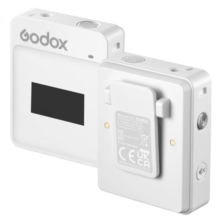 Godox MoveLink II M2 Wireless Lavalier Microphone System with 2 Transmitters and 1 Receiver for DSLR Cameras and Camcorders (White) - free shipping - PMC Jewellery - Order now!