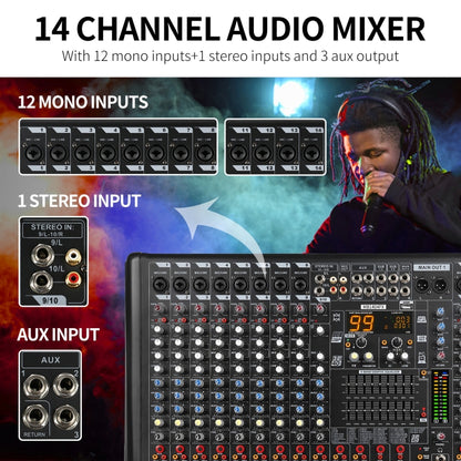 XTUGA B1404FX 14 Channels Bluetooth Audio Mixer Digital DJ Controller Sound Mixing Console (UK Plug) - Live Sound Effects Processors by XTUGA | Online Shopping South Africa | PMC Jewellery | Buy Now Pay Later Mobicred