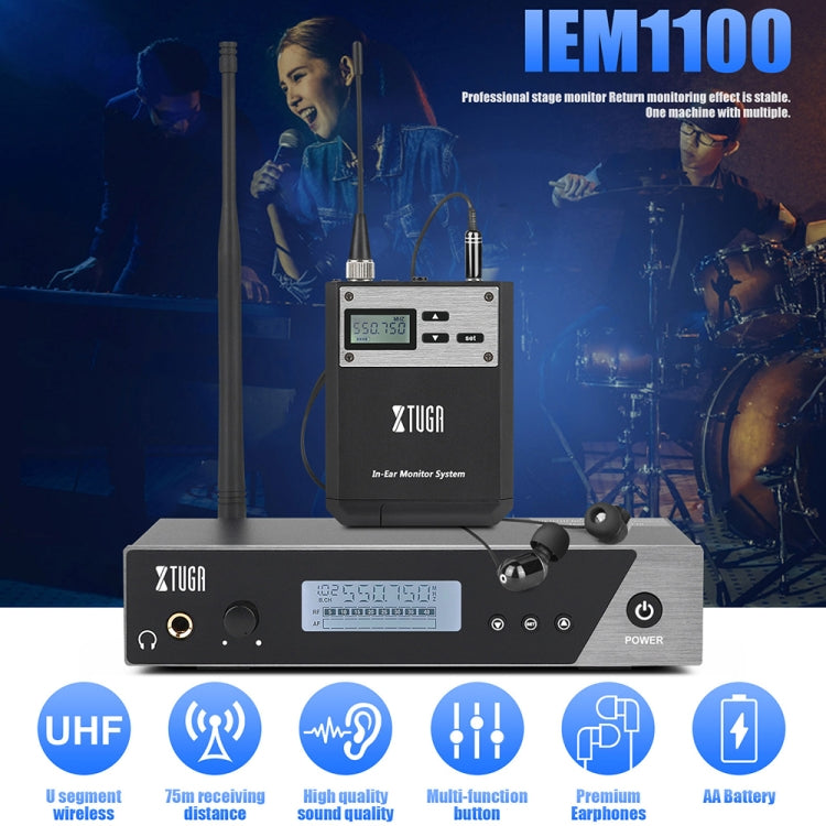 XTUGA IEM1100 UHF Wireless Stage Singer In-Ear Monitor System Single BodyPack Receiver - free shipping - PMC Jewellery - Order now!
