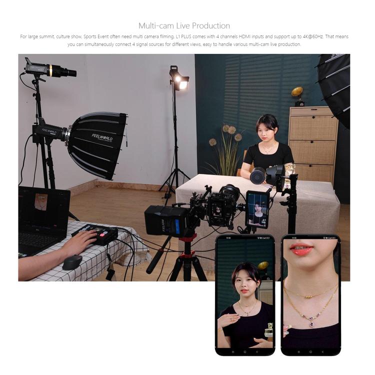 FEELWORLD L1 PLUS Multi-camera Video Mixer Switcher Touch Screen PTZ Control USB3.0 Fast Streaming Switcher (EU Plug) - Live Sound Effects Processors by FEELWORLD | Online Shopping South Africa | PMc TechLife | Buy Now Pay Later Mobicred