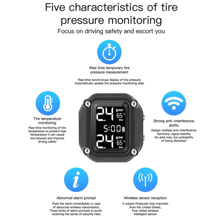 M4 Motorcycles Tire Pressure Monitor with Holder (Black) - Electrical Instruments by PMC TechLife | Online Shopping South Africa | PMC TechLife | Buy Now Pay Later Mobicred