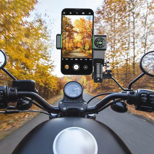 Motorcycle Spherical Compass Phone Holder, Rearview Mirror without Light (Green) - Holder by PMC Jewellery | Online Shopping South Africa | PMC Jewellery | Buy Now Pay Later Mobicred