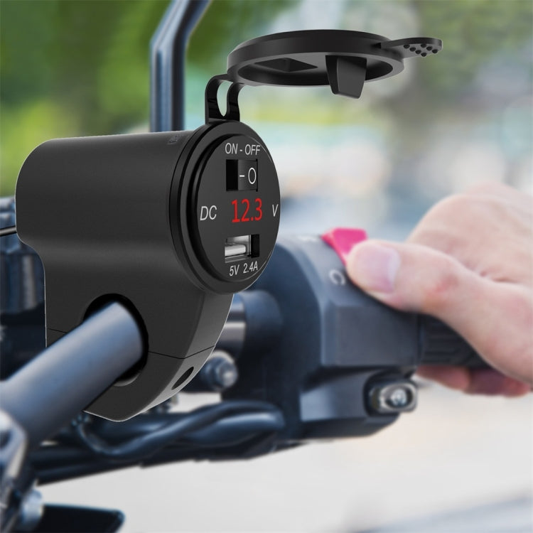 ZH-975B1 Motorcycle Aluminum Alloy Waterproof Mobile Phone Single USB Charger with Red Voltmeter(Black) - Battery Charger by PMC TechLife | Online Shopping South Africa | PMC TechLife | Buy Now Pay Later Mobicred