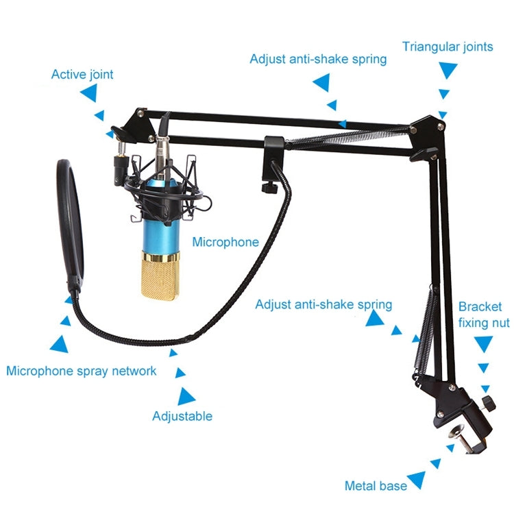 BM-800 Network K-Song Dedicated High-end Metal Shock Mount Microphone Set(Blue) - Microphone by PMC TechLife | Online Shopping South Africa | PMC TechLife | Buy Now Pay Later Mobicred