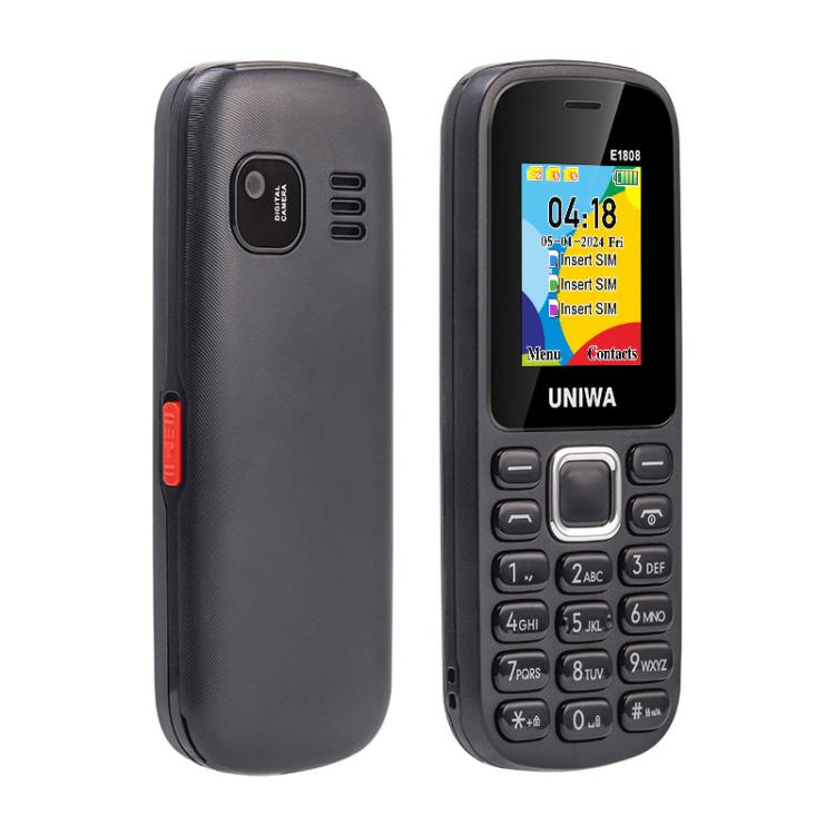 UNIWA E1808 Elder Keypad Phone, 1.77 inch SC6531E, LED Flashlight, 21 Keys, Network: 2G, Triple SIM, EU Plug (Black) - free shipping - PMc TechLife - Order now!