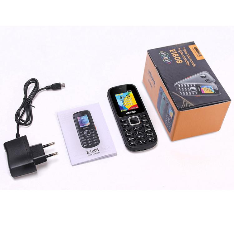 UNIWA E1808 Elder Keypad Phone, 1.77 inch SC6531E, LED Flashlight, 21 Keys, Network: 2G, Triple SIM, EU Plug (Black) - free shipping - PMc TechLife - Order now!