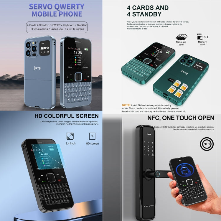 SERVO U700, 2.4 inch, MTK6261D, 58 Full Keyboards, Support Bluetooth, FM, NFC, Quick Dial, Flashlight, GSM, Quad SIM (Black) - SERVO by SERVO | Online Shopping South Africa | PMC Jewellery | Buy Now Pay Later Mobicred