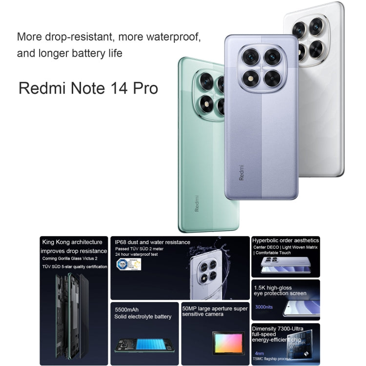 Xiaomi Redmi Note 14 Pro, 8GB+128GB, 6.67 inch Xiaomi HyperOS Mediatek Dimensity 7300-Ultra Octa Core, NFC, Network: 5G (White) - free shipping - PMC Jewellery - Order now!