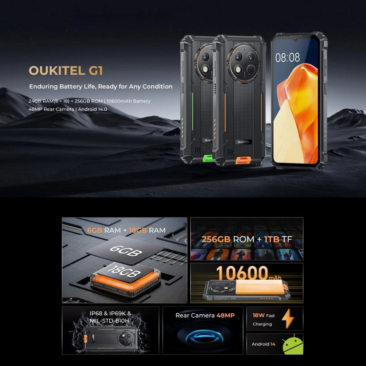 [HK Warehouse] Oukitel G1 Rugged Phone, 6GB+256GB, Fingerprint Identification, 6.52 inch Android 14 T606 Octa Core, NFC, OTG, Network: 4G (Orange) - Other by OUKITEL | Online Shopping South Africa | PMC Jewellery | Buy Now Pay Later Mobicred