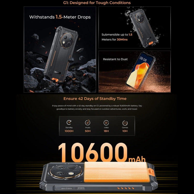 [HK Warehouse] Oukitel G1 Rugged Phone, 6GB+256GB, Fingerprint Identification, 6.52 inch Android 14 T606 Octa Core, NFC, OTG, Network: 4G (Orange) - Other by OUKITEL | Online Shopping South Africa | PMC Jewellery | Buy Now Pay Later Mobicred