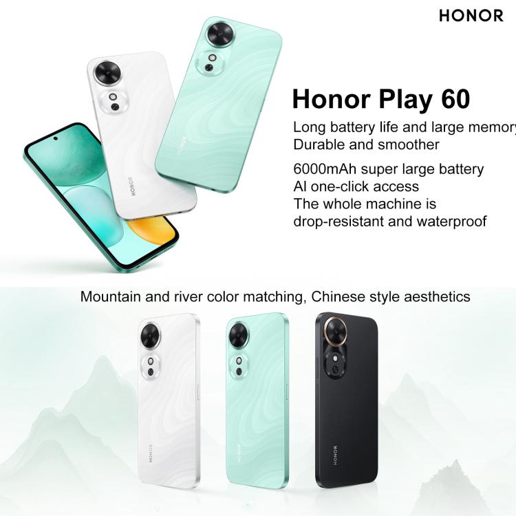Honor Play 60, 8GB+256GB, Side Fingerprint, 6.61 inch MagicOS 9.0 Dimensity 6300 Octa Core, Network: 5G, OTG (White) - free shipping - PMc TechLife - Order now!