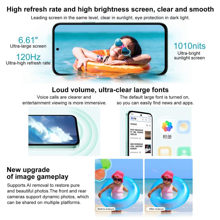 Honor Play 60, 8GB+256GB, Side Fingerprint, 6.61 inch MagicOS 9.0 Dimensity 6300 Octa Core, Network: 5G, OTG (White) - free shipping - PMc TechLife - Order now!