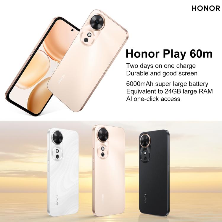 Honor Play 60m, 8GB+256GB, Side Fingerprint, 6.61 inch MagicOS 9.0 Dimensity 6300 Octa Core, Network: 5G, OTG (White) - free shipping - PMc TechLife - Order now!