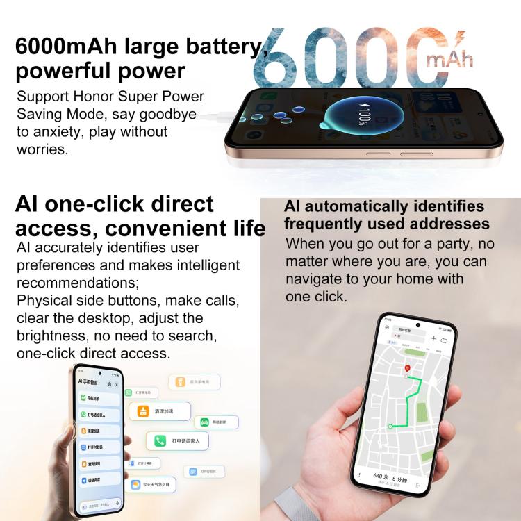 Honor Play 60m, 8GB+256GB, Side Fingerprint, 6.61 inch MagicOS 9.0 Dimensity 6300 Octa Core, Network: 5G, OTG (White) - free shipping - PMc TechLife - Order now!