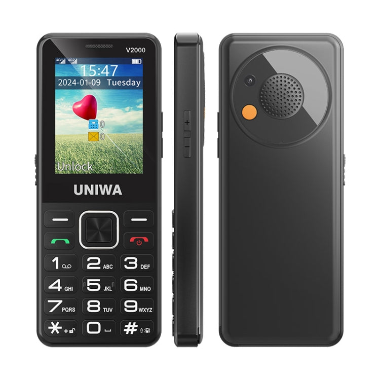 UNIWA V2000 Elder Keypad Phone, 2.4 inch Unisoc T107, 1700mAh Battery, LED Flashlight, SOS, Network: 4G, US Plug (Black) - UNIWA by UNIWA | Online Shopping South Africa | PMC Jewellery | Buy Now Pay Later Mobicred