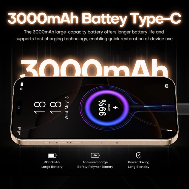 i16 Pro Max / A08A, 3GB+64GB, 6.73 inch Screen, Face Identification, Android 8.1 MTK6753 Octa Core, Network: 4G, Dual SIM, UK Plug (Gold) - free shipping - PMC Jewellery - Order now!