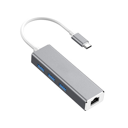 USB-C / Type-C to Gigabit Ethernet RJ45 & 3 x USB 3.0 Adapter Converter HUB, Computer External Tablet Phone Universal(Grey) - USB HUB by PMC Jewellery | Online Shopping South Africa | PMC Jewellery | Buy Now Pay Later Mobicred