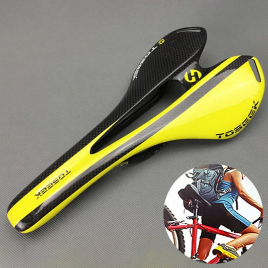 TOSEEK Road Bike Carbon Fiber Seat Bicycle Hollow Seat Saddle, 3K Texture + Light (Yellow) - Bicycle Saddle by TOSEEK | Online Shopping South Africa | PMC Jewellery | Buy Now Pay Later Mobicred