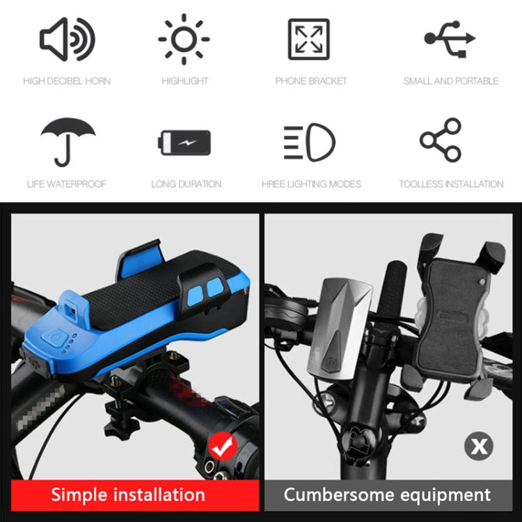 Multifunction 4  in 1 Phone Holder Bicycle Bell Cycling Lamp Flashlight(Black) - Headlights by PMC TechLife | Online Shopping South Africa | PMC TechLife | Buy Now Pay Later Mobicred